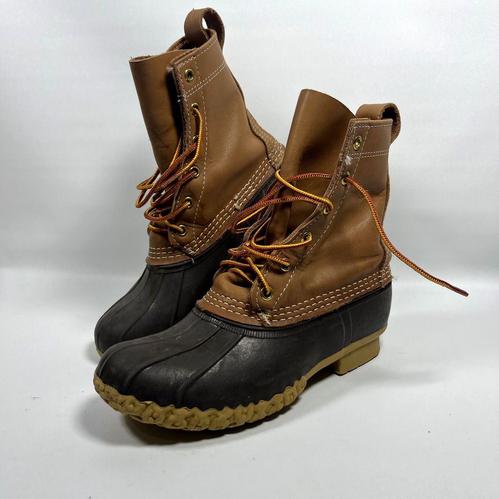 LL BEAN Boots Womens 6M Bean 8" Leather Rubber Rain Steel Shank Lace Up Brown